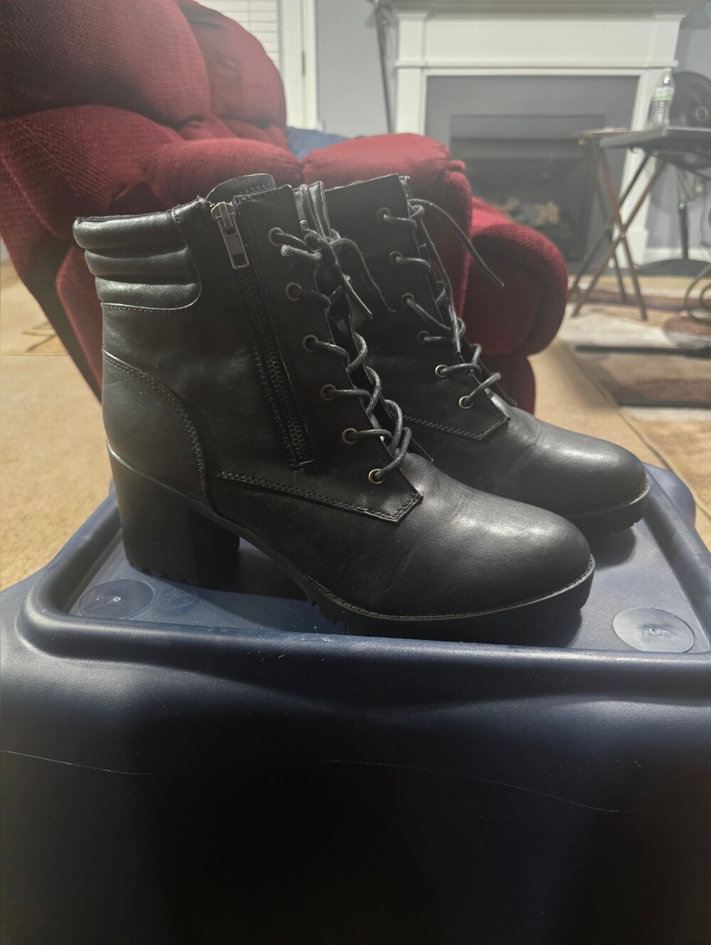 Brash Black Lace-Up Platform Ankle Boots with Side Zip. Womens Size 12